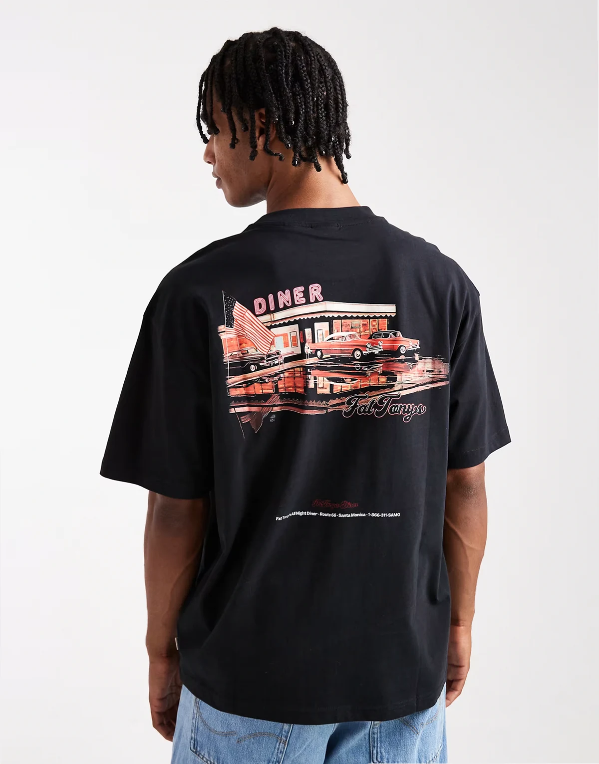 relaxed fit t-shirt with diner graphic print in black
