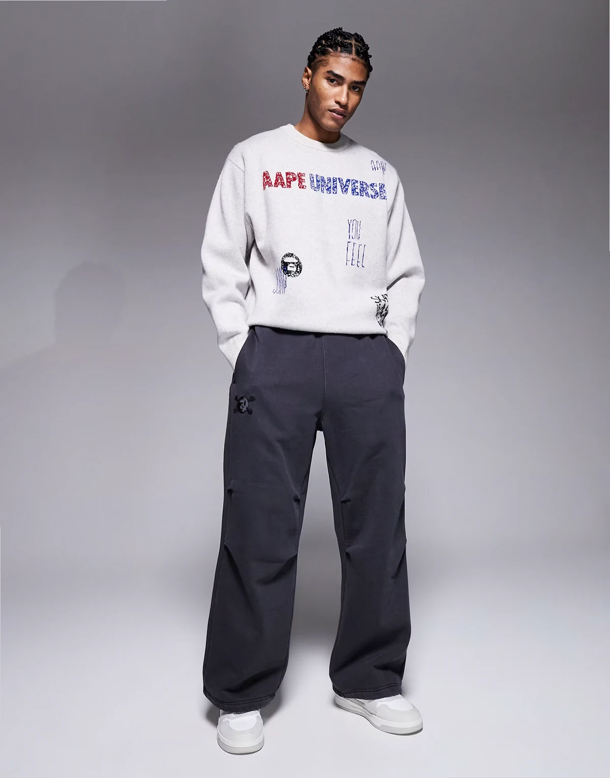 Aape by A Bathing Ape x Erased loose fit heavyweight jersey sweatpants in washed black