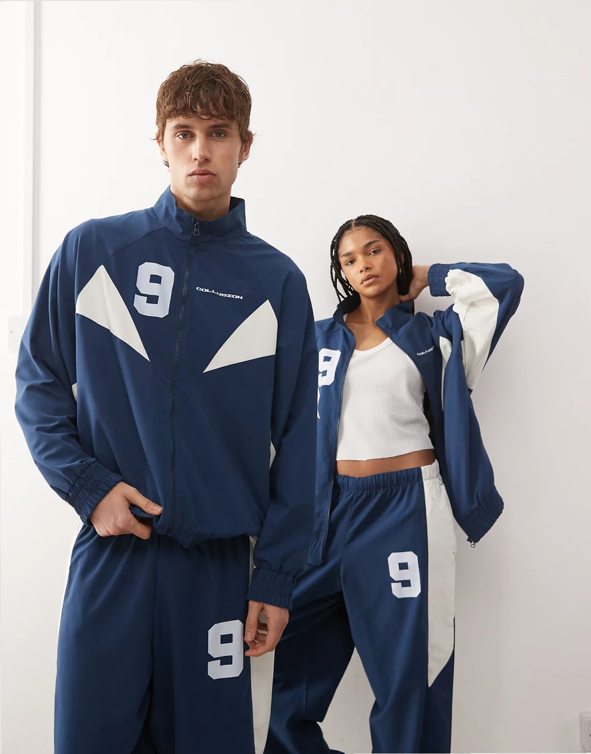 Unisex graphic nylon track top in blue - part of a set