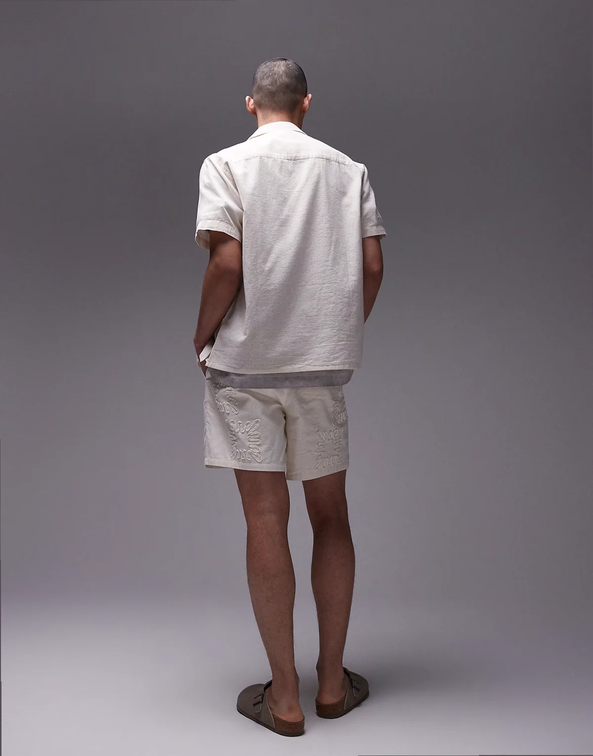 laid on embroidered linen mix shorts in ecru - part of a set