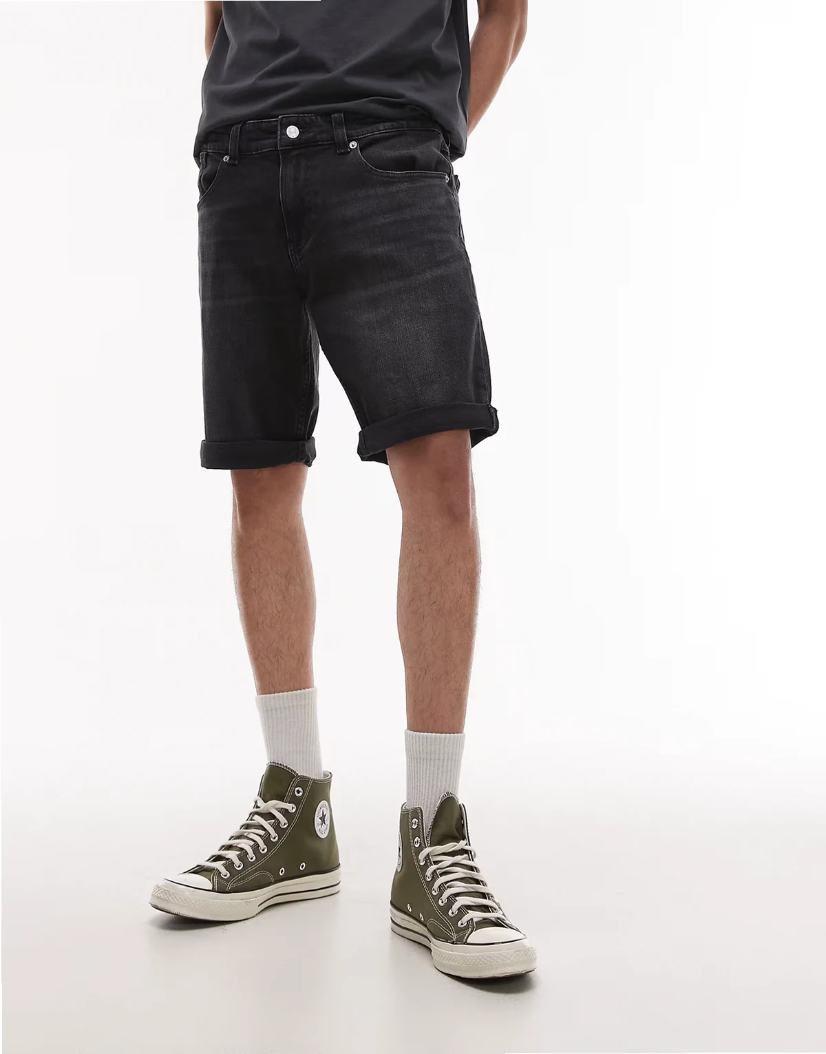 Ronnie roll-up slim denim shorts in black