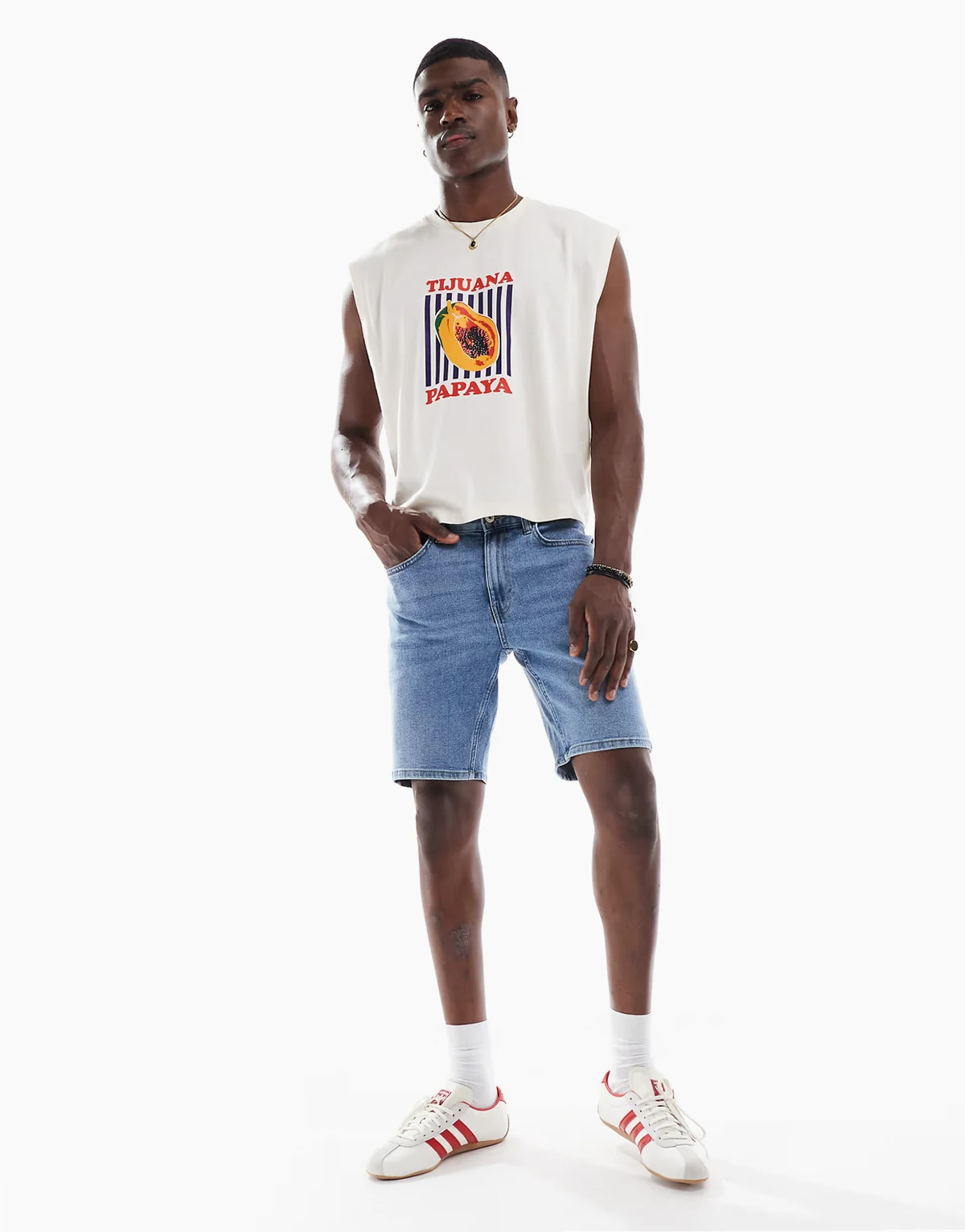 regular fit denim shorts in light blue