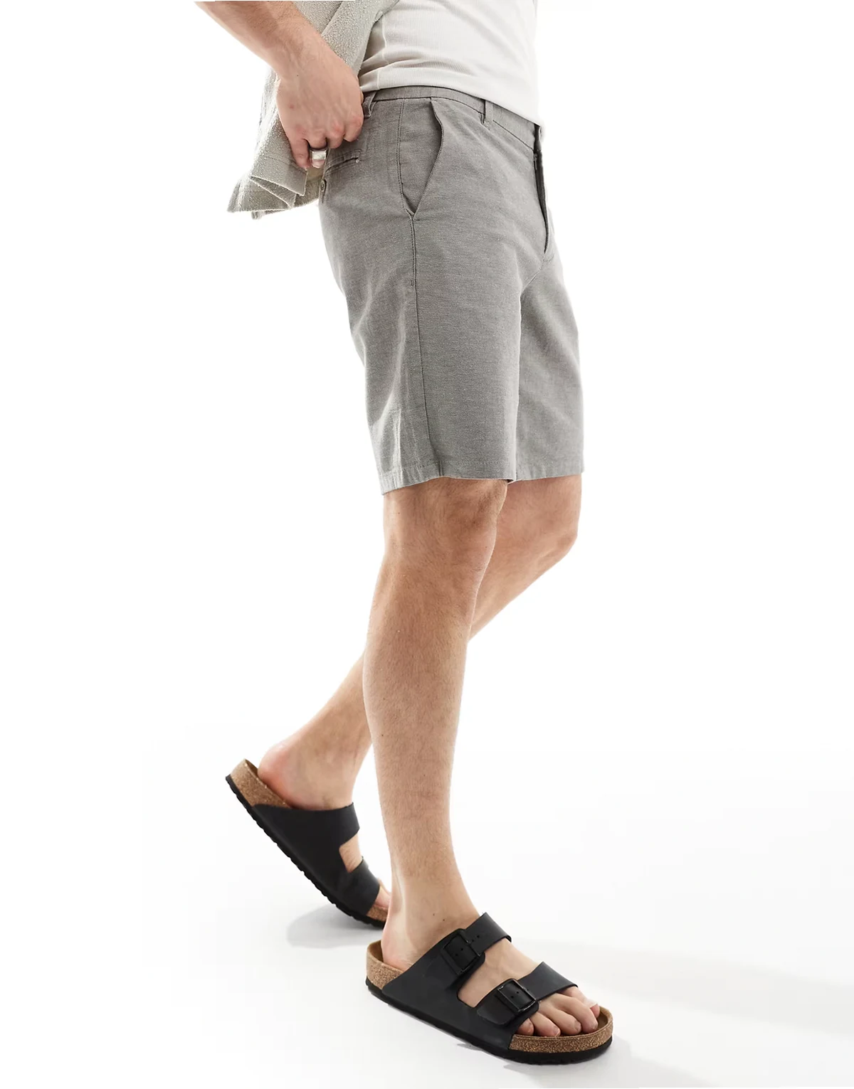 linen mix chino shorts in charcoal