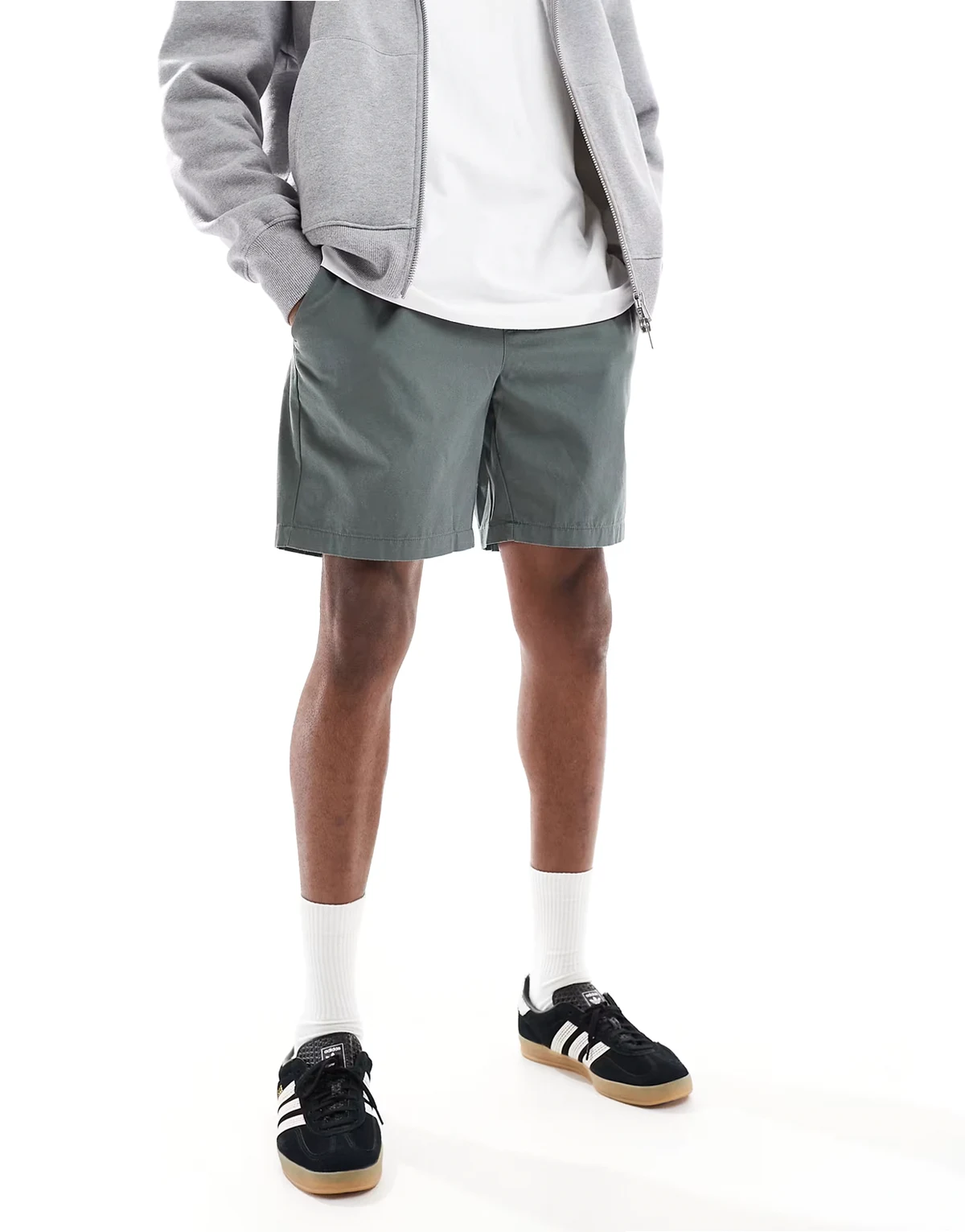 pull on twill shorts in dark teal