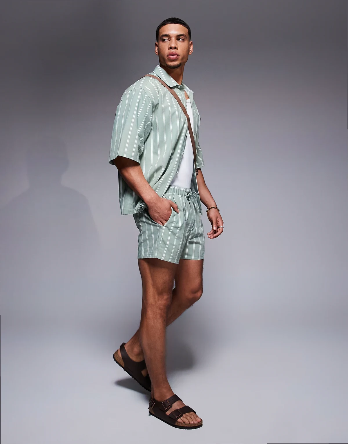 shorts in short length in green stripe - part of a set