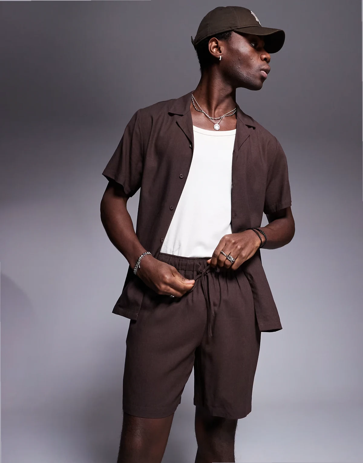 drawstring beach shorts in brown