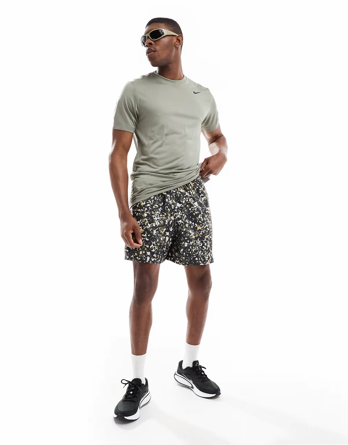 Club Regrind speckled print shorts in khaki and white