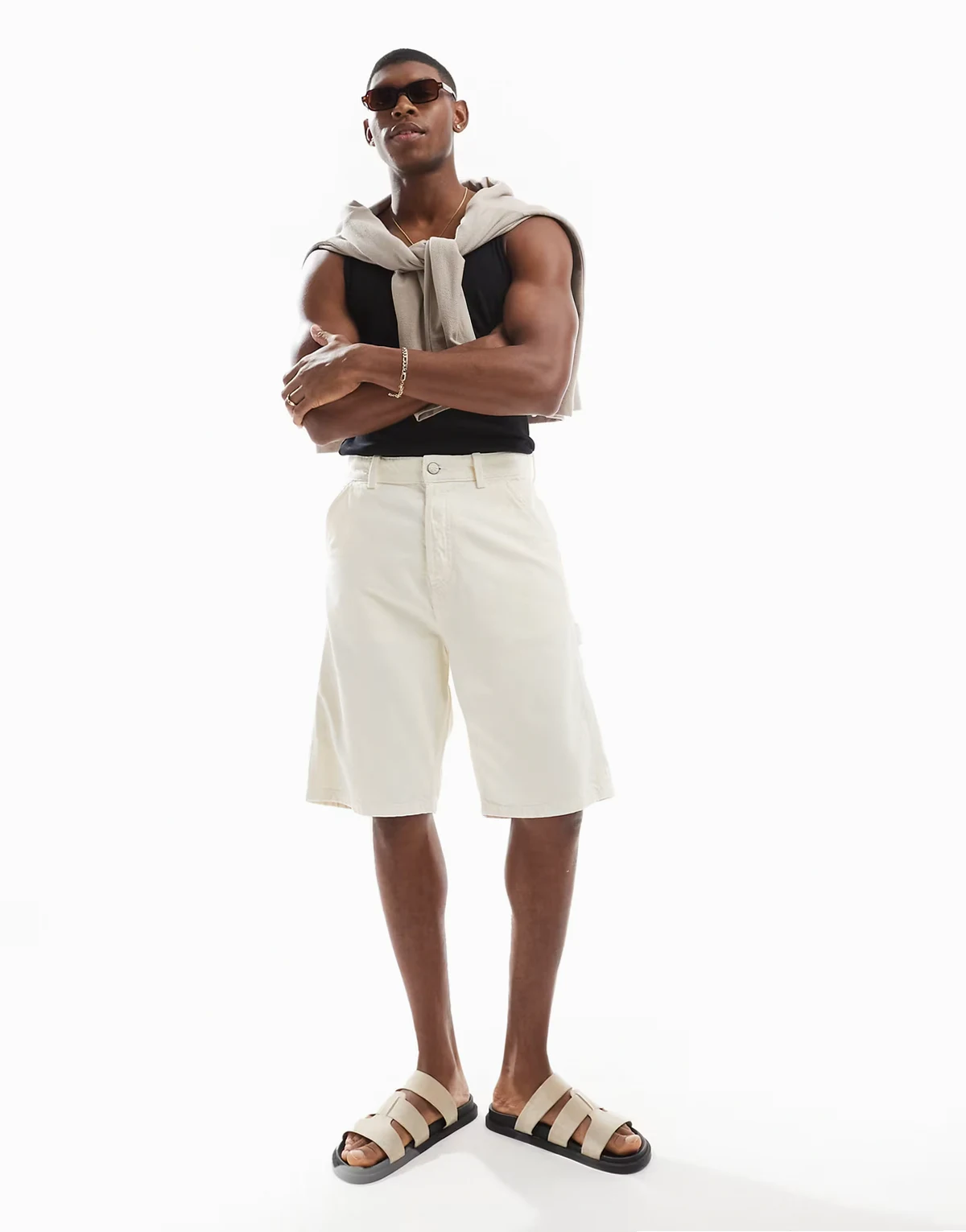 baggy fit carpenter shorts in white