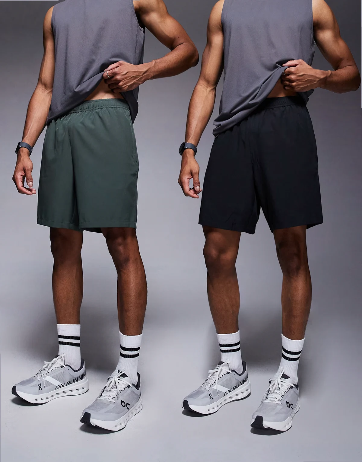 Icon 2-pack 7 inch quick dry training shorts with zip pocket in black and deep khaki