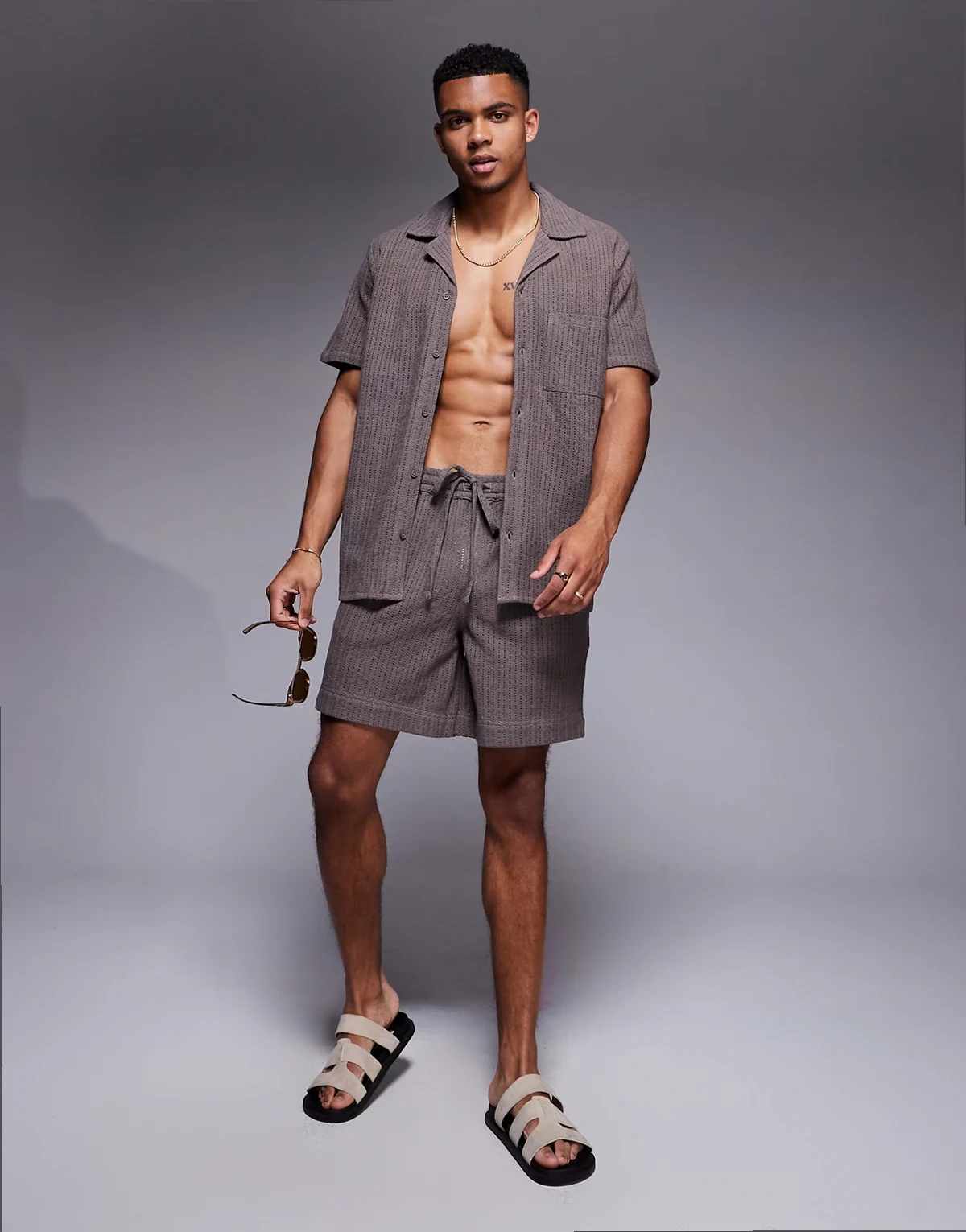 knit beach shorts in light brown