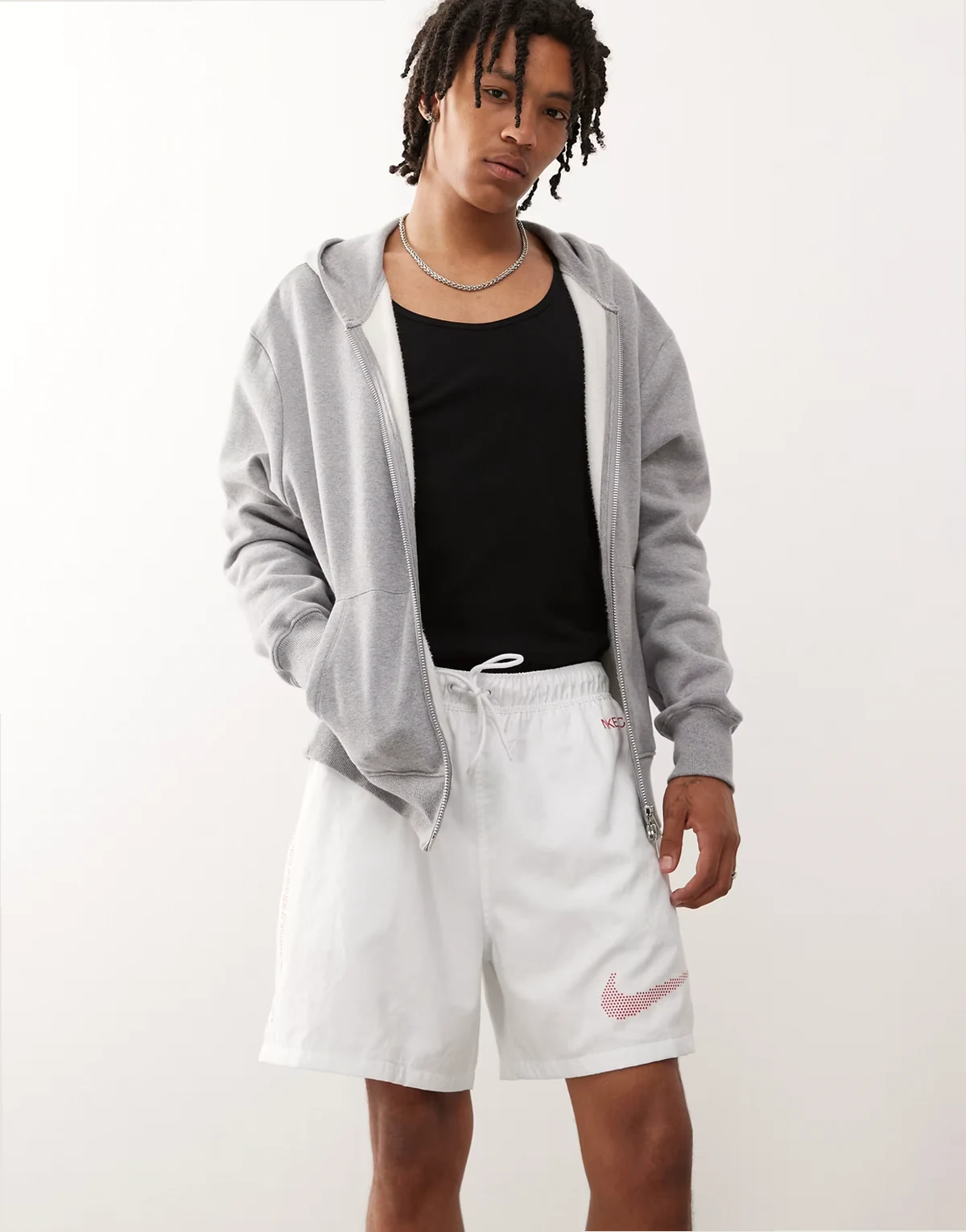 Club swoosh woven shorts in white & pink