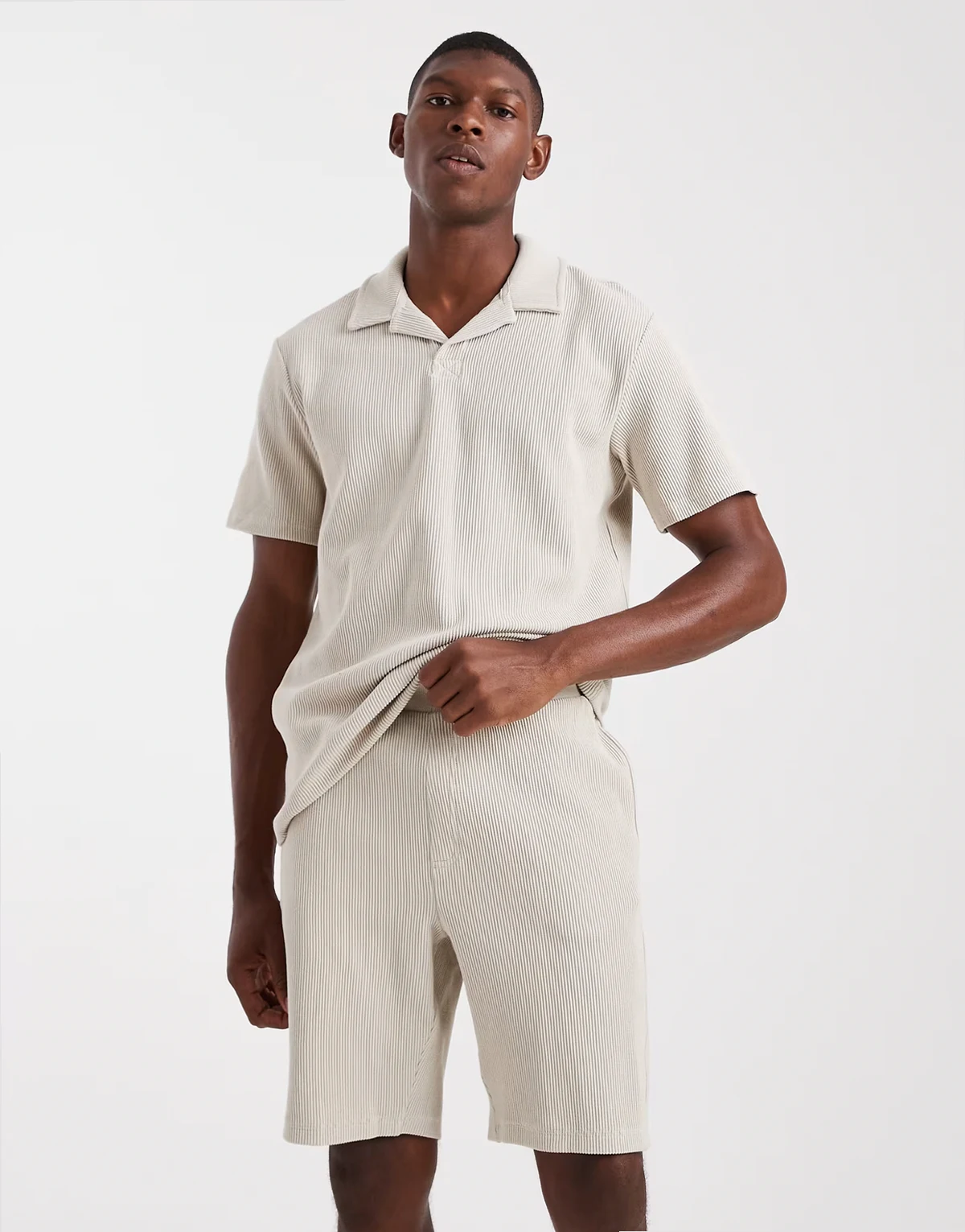 ribbed jersey shorts in stone - part of a set
