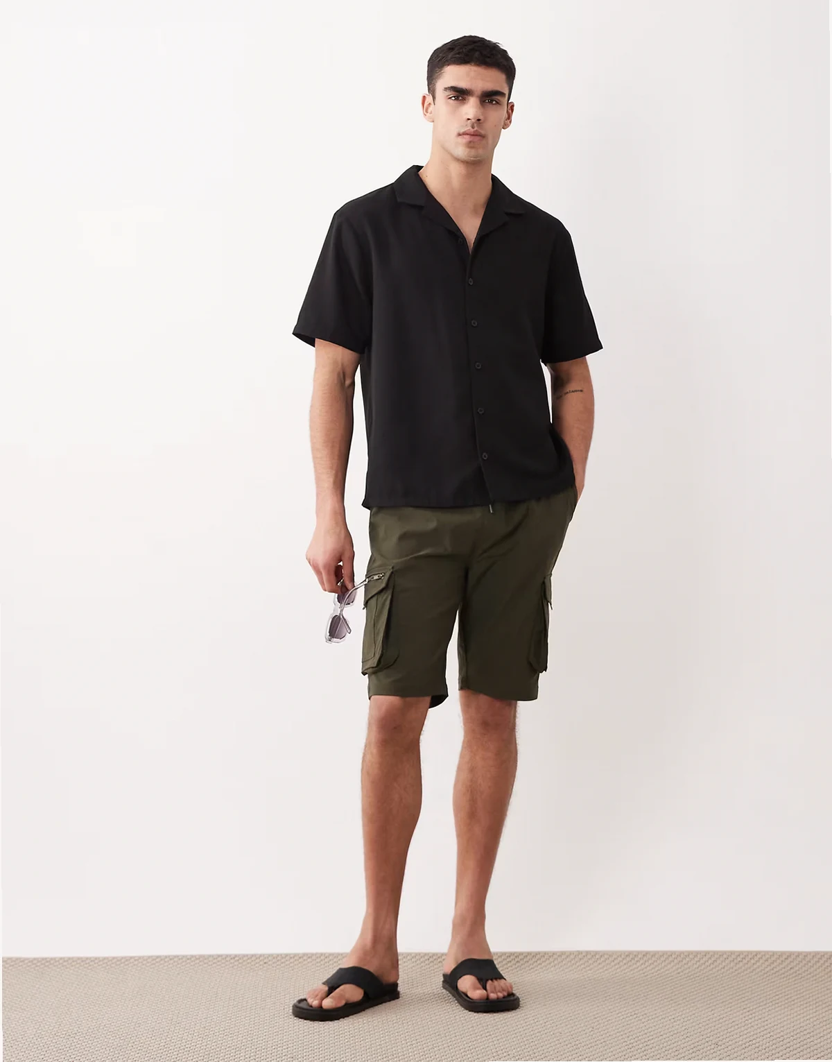 cargo shorts with drawstring waist in khaki