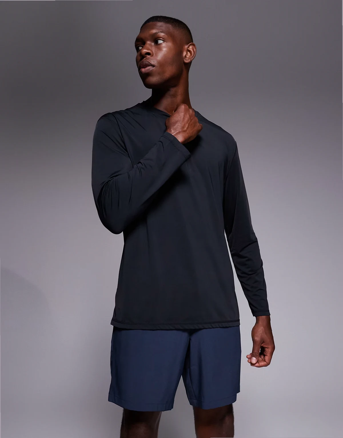 quick dry nylon performance mesh oversized running long sleeve T-shirt in black