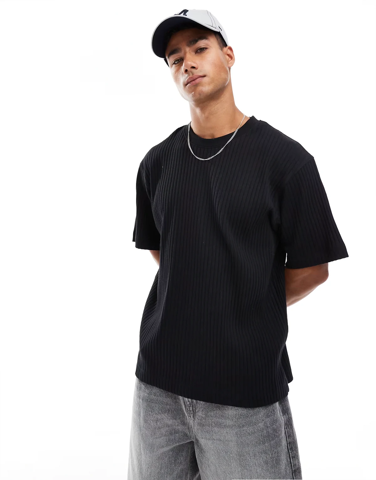 knit oversized t-shirt in black