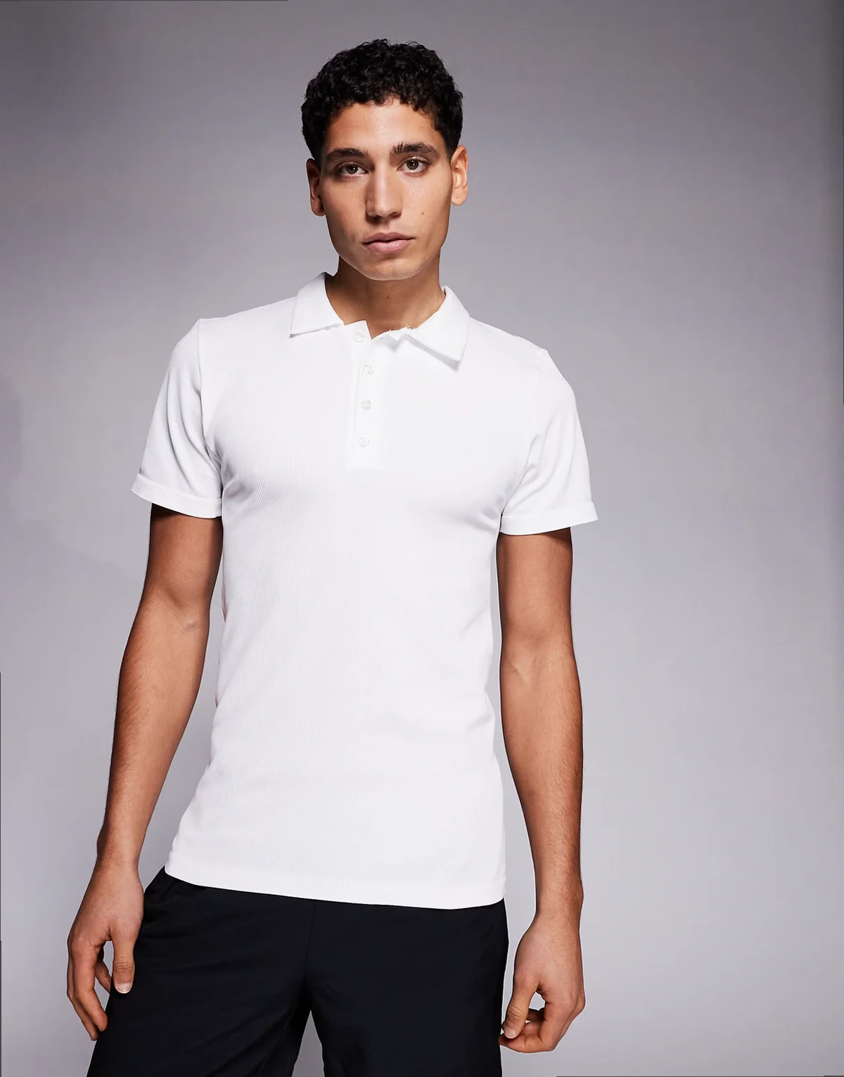 seamless rib knit slim fit polo shirt in white