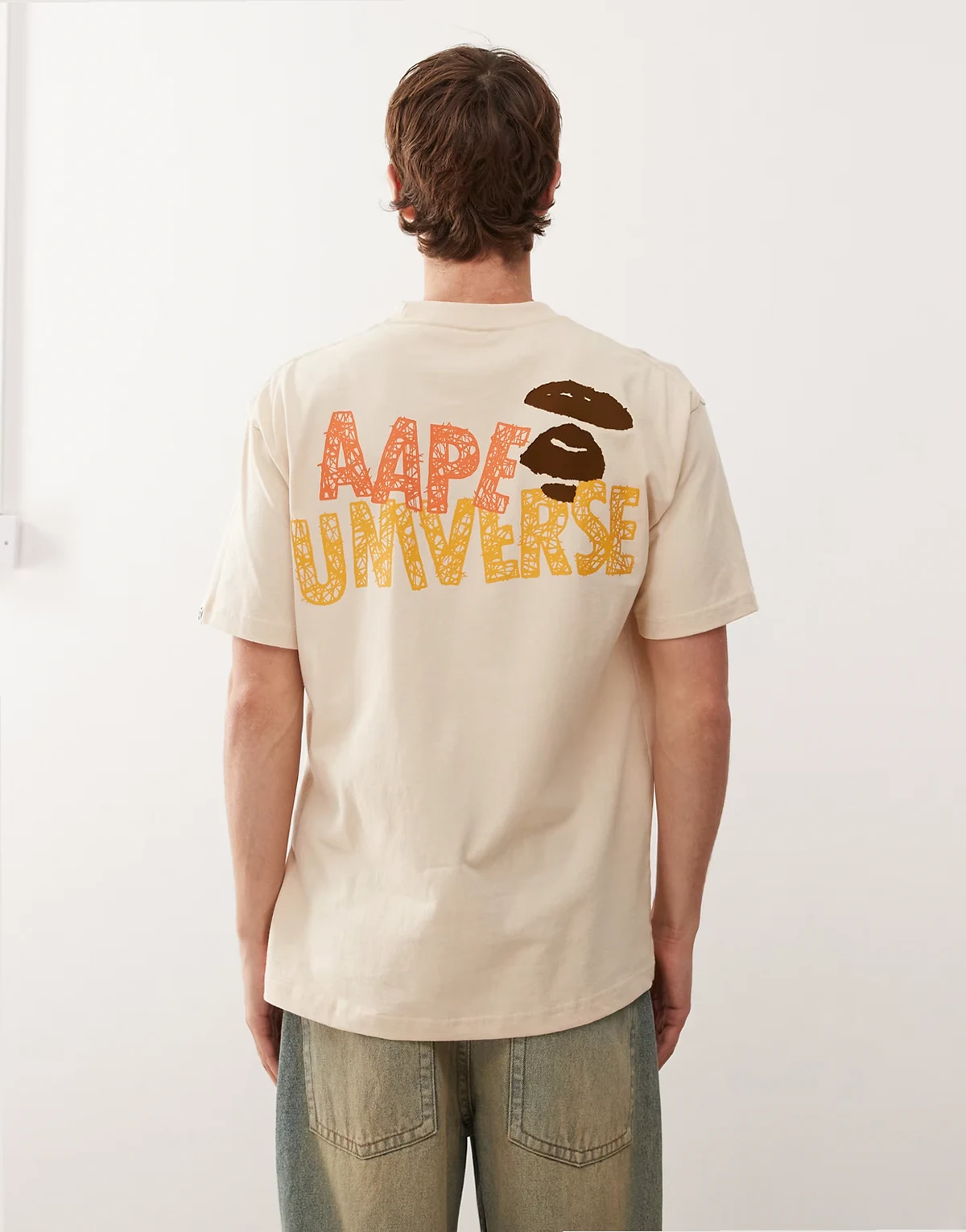 Aape by A Bathing Ape boxy t-shirt in light brown with chest and back prints
