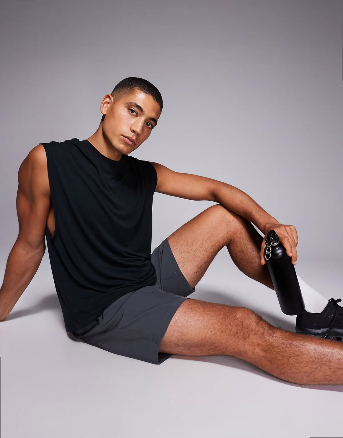 quick dry performance jersey boxy lifting tank in black