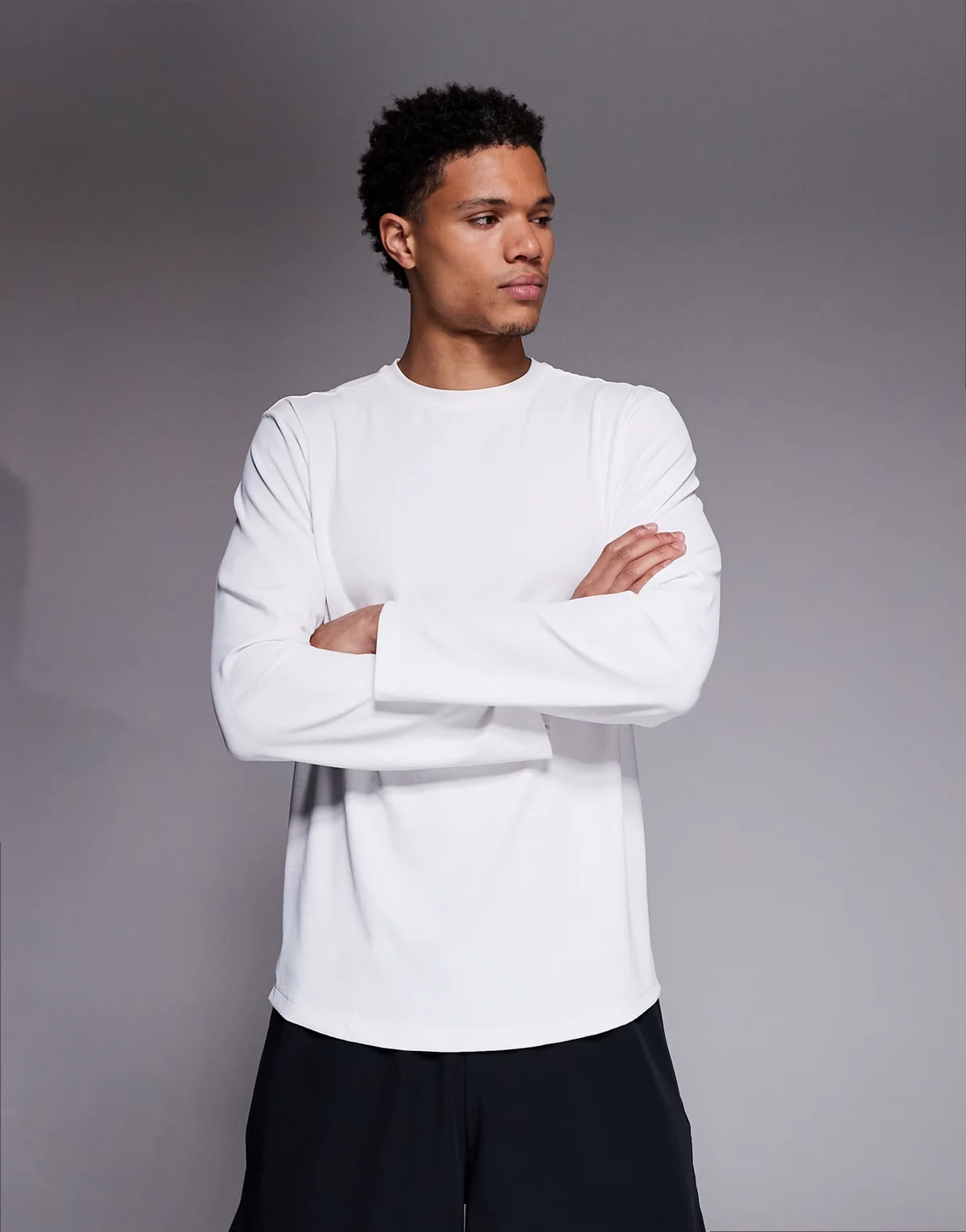 engineered performance waffle long sleeve running top with curved hem in white