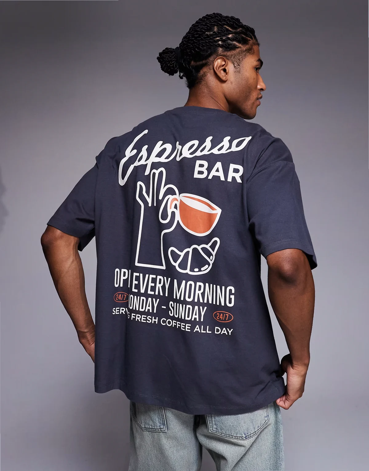 – Oversize-T-Shirt in Anthrazit mit Nahrungsmittel-Grafikprint