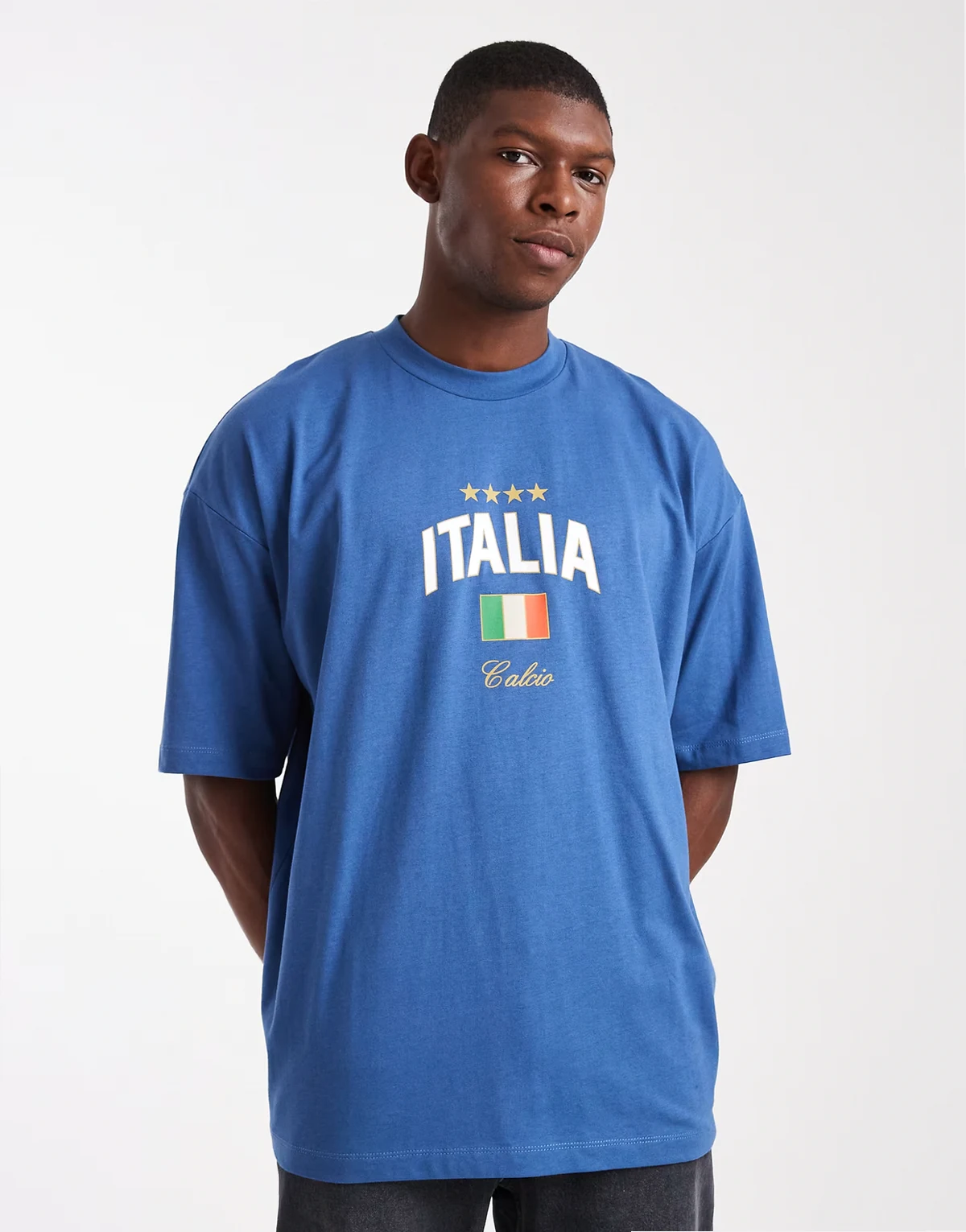 – Oversize-T-Shirt in Blau mit „Italia“-Grafik
