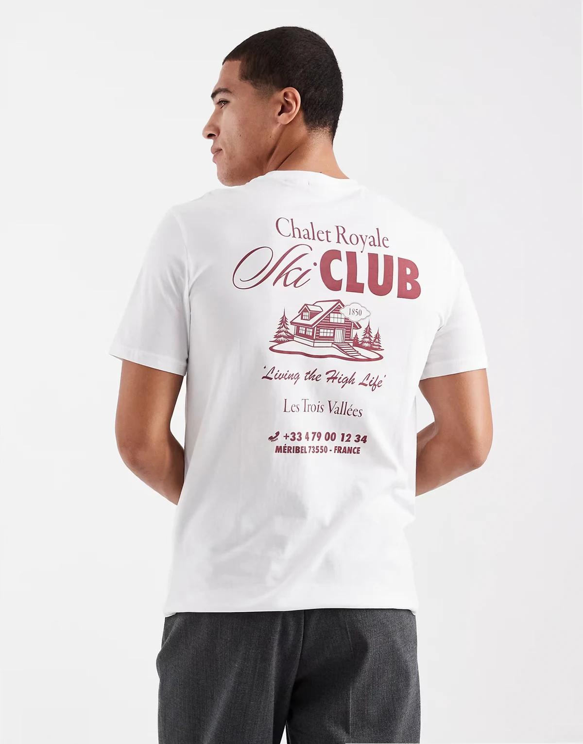 oversized fit T-shirt with ski club back print in white
