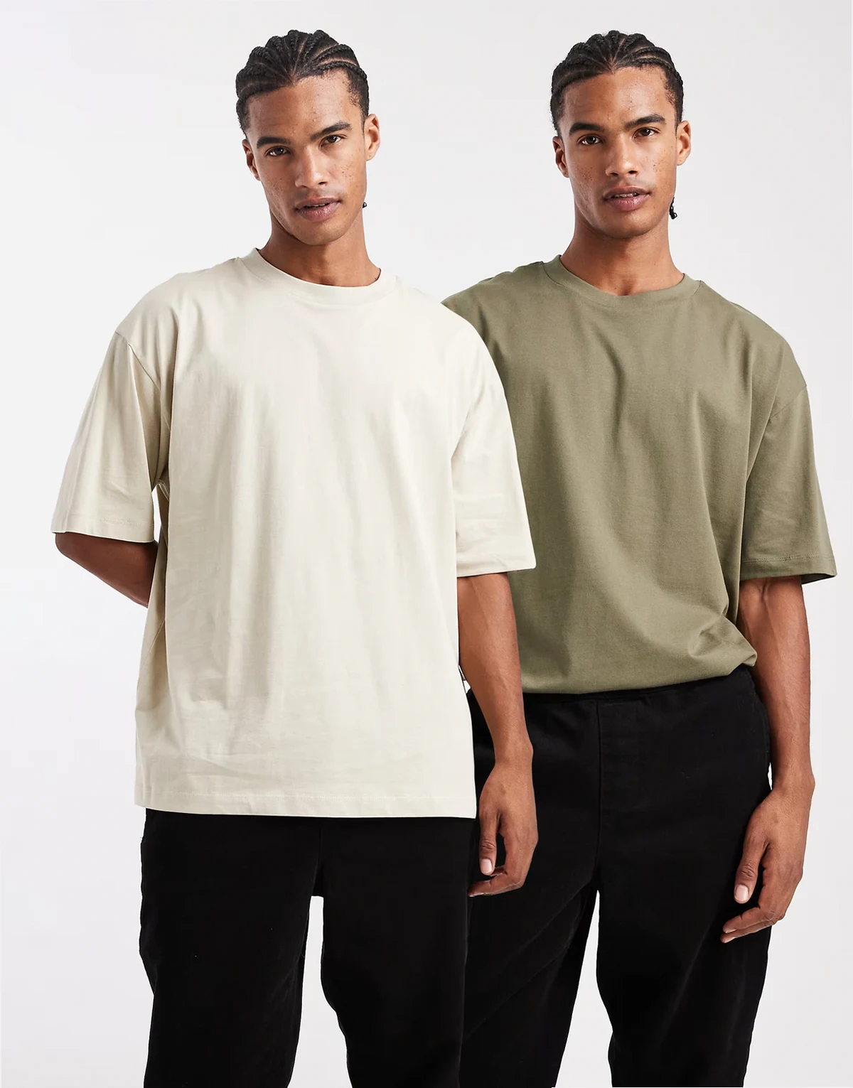 – 2er-Pack Basic-T-Shirts in Steinbeige und Khaki mit Oversize-Schnitt