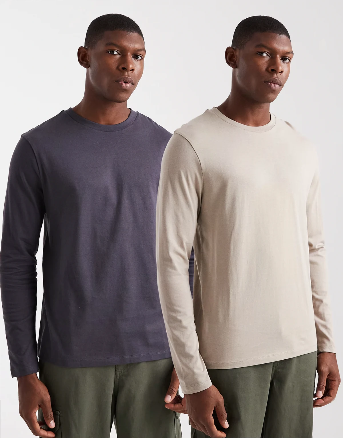 – 2er-Pack langärmlige Basic-T-Shirts in Beige und Anthrazit