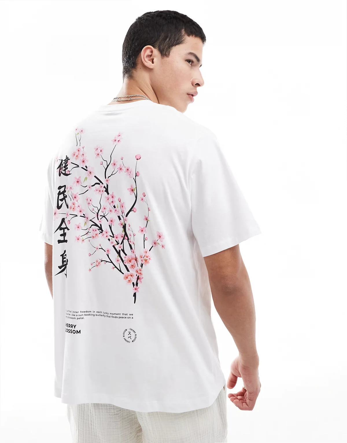 oversized t-shirt with japanese blossom print in white