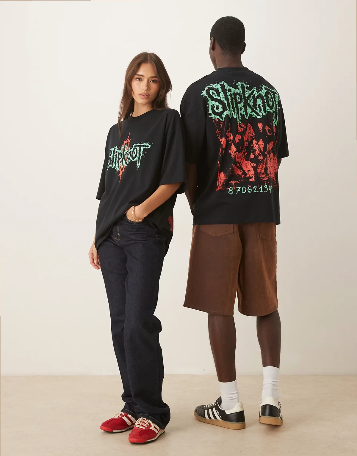 – Unisex-T-Shirt in Schwarz mit Slipknot-Print im Oversize-Schnitt