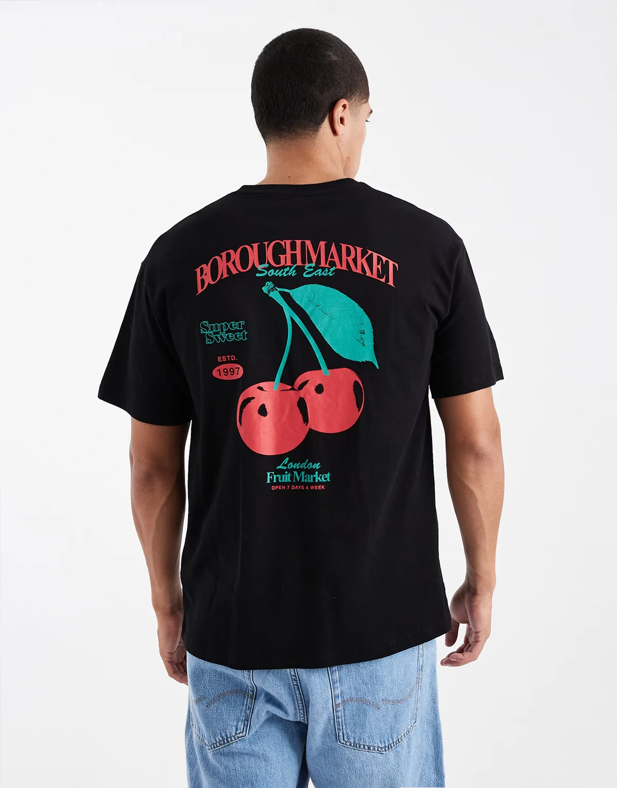 oversized T-shirt with borough market print in black
