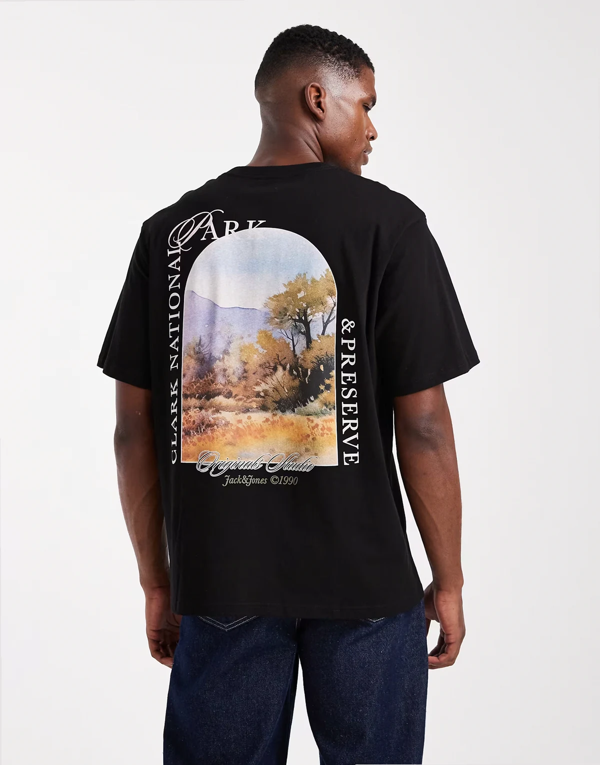 oversize T-shirt with scenic back print in black