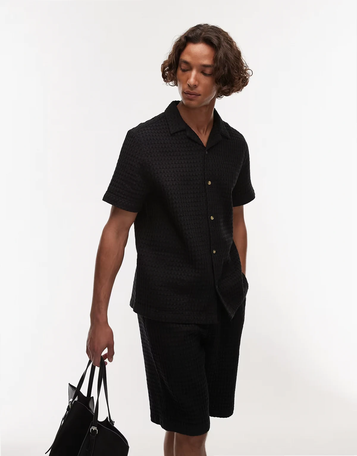 textured grid plaid in black - part of a set