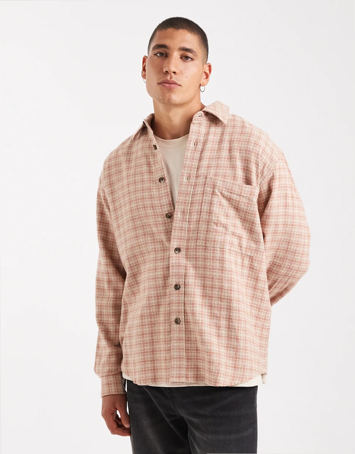loose fit shirt in cream & pumpkin plaid