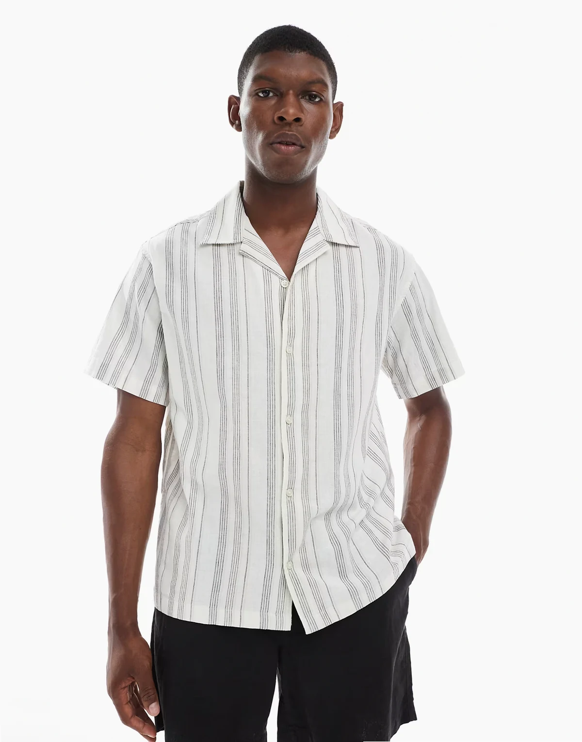 Premium linen blend striped t-shirt in white