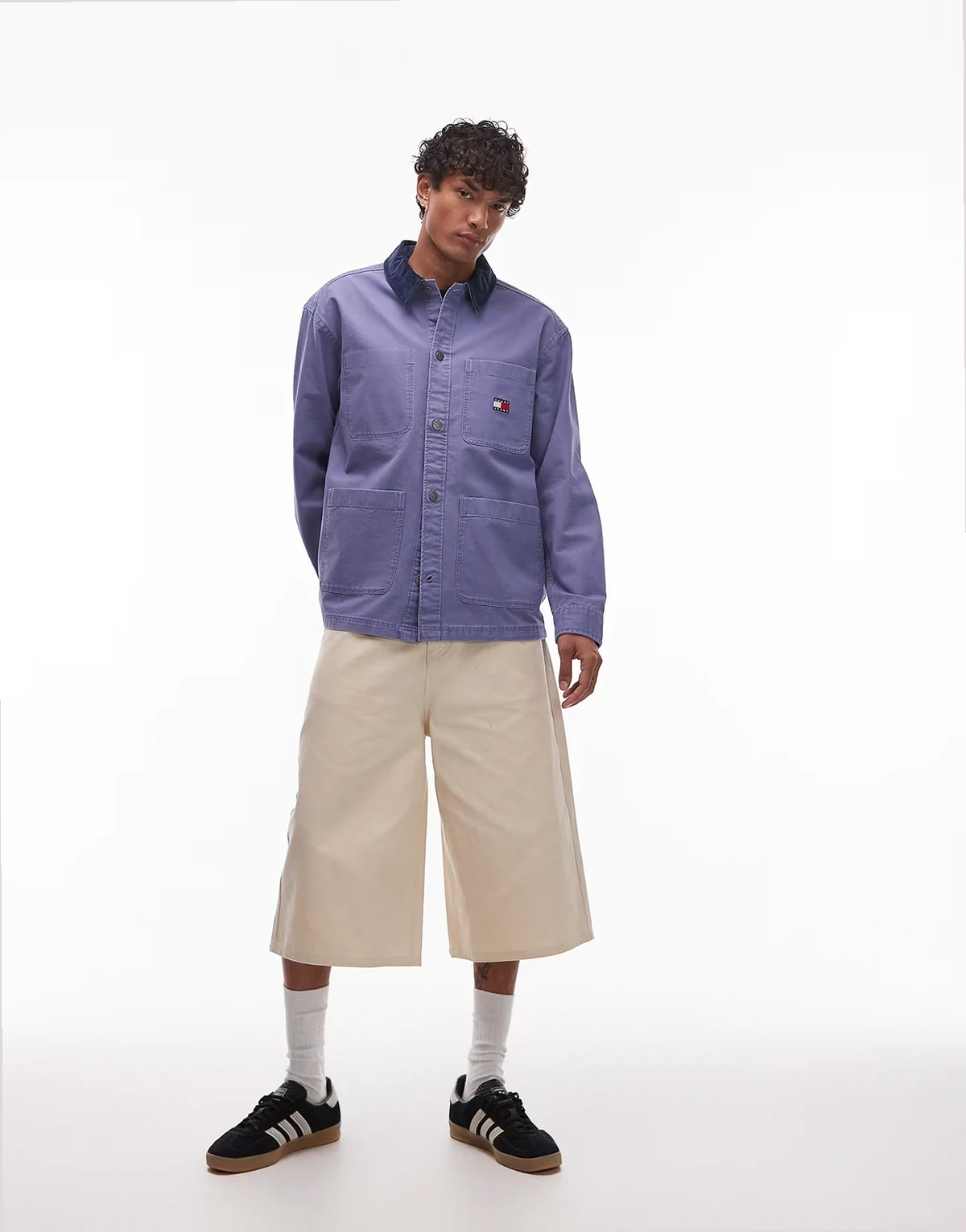 – Hemdjacke in Blau mit farblich abgesetztem Cord-Kragen