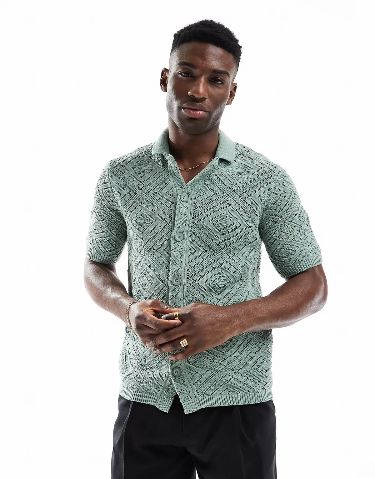 open knit shirt in sage green