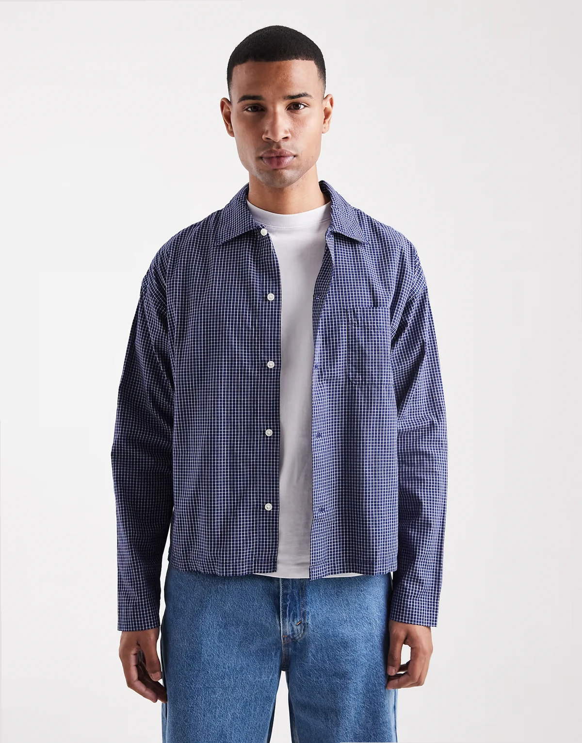 plaid boxy shirt in blue