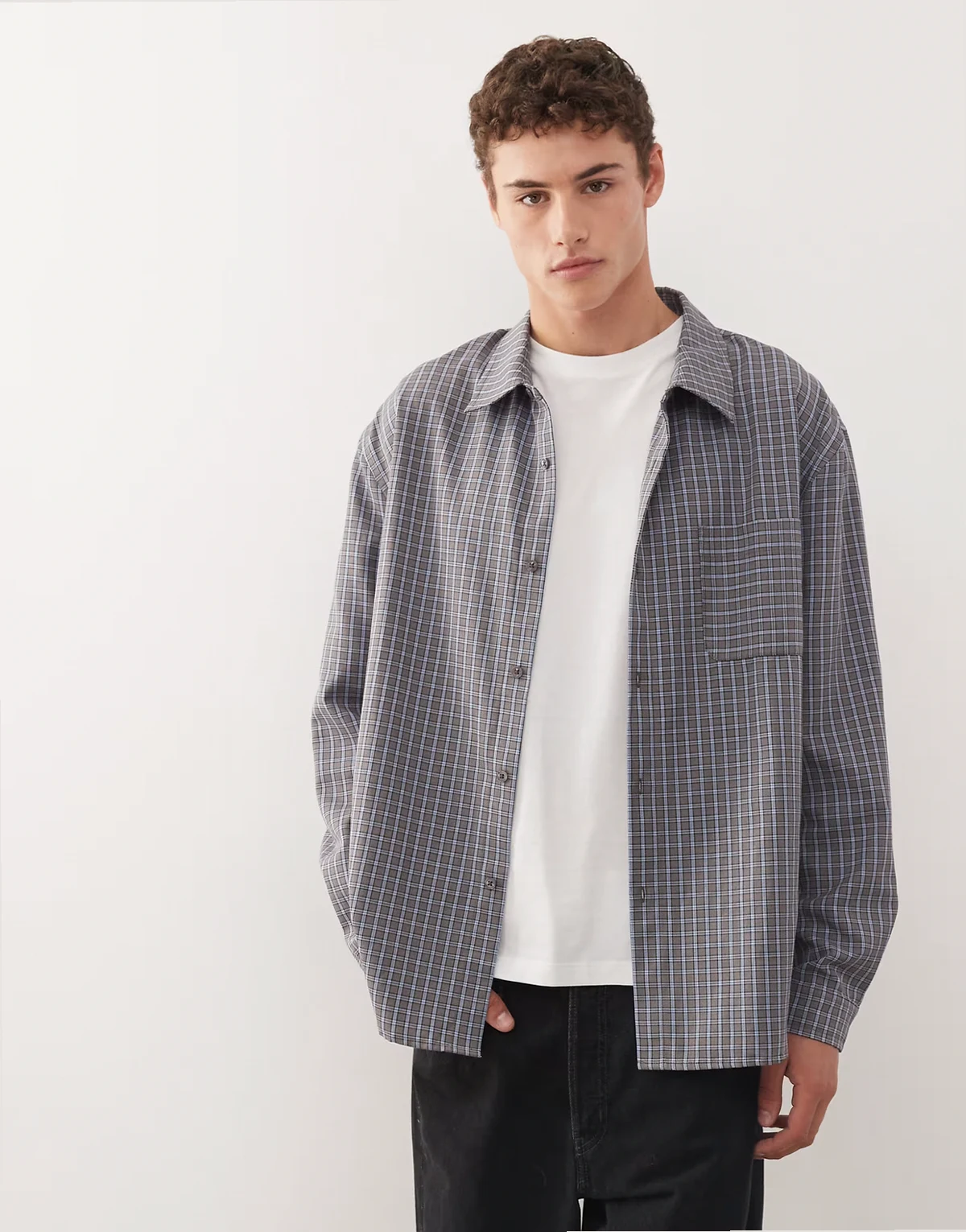 oversized long sleeve shirt in blue check