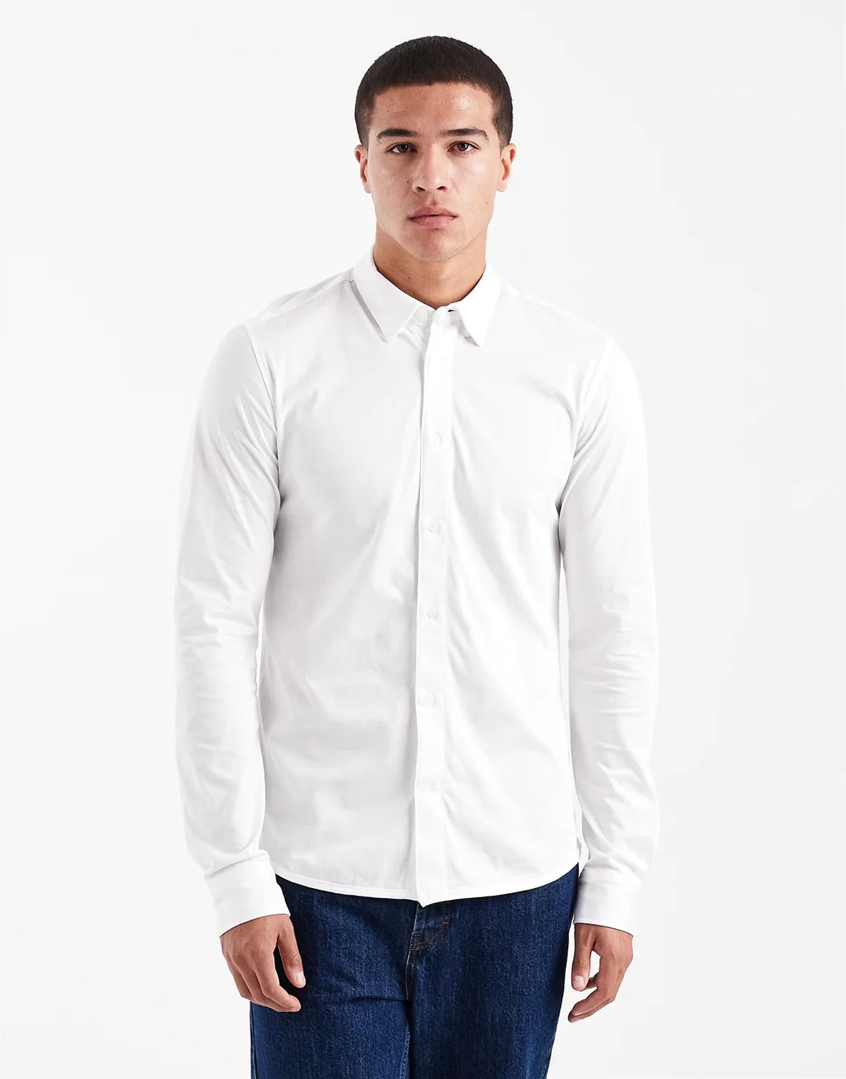 slim fit long sleeve shirt with stretch in white