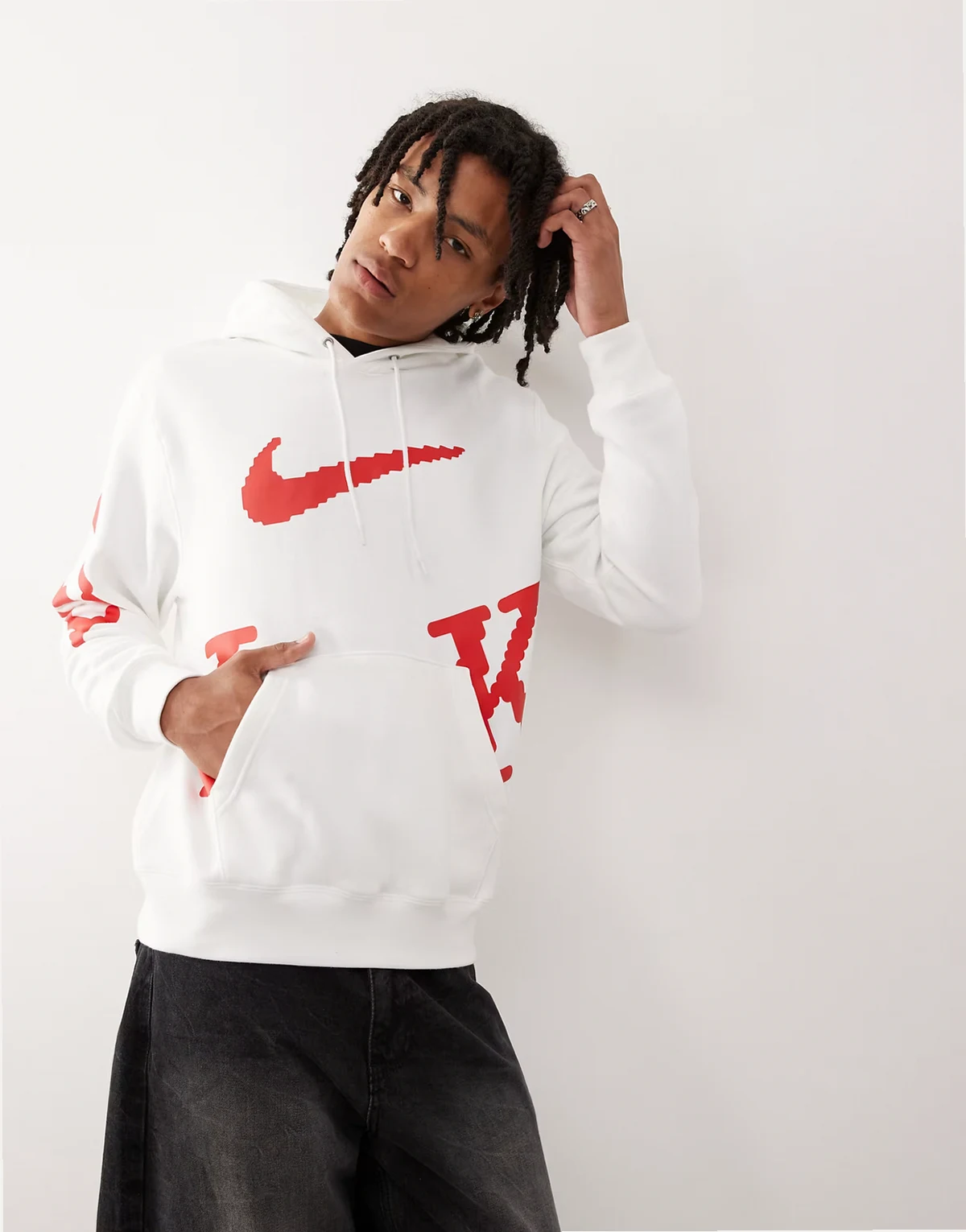 Club Hockey varsity hoodie in white & red