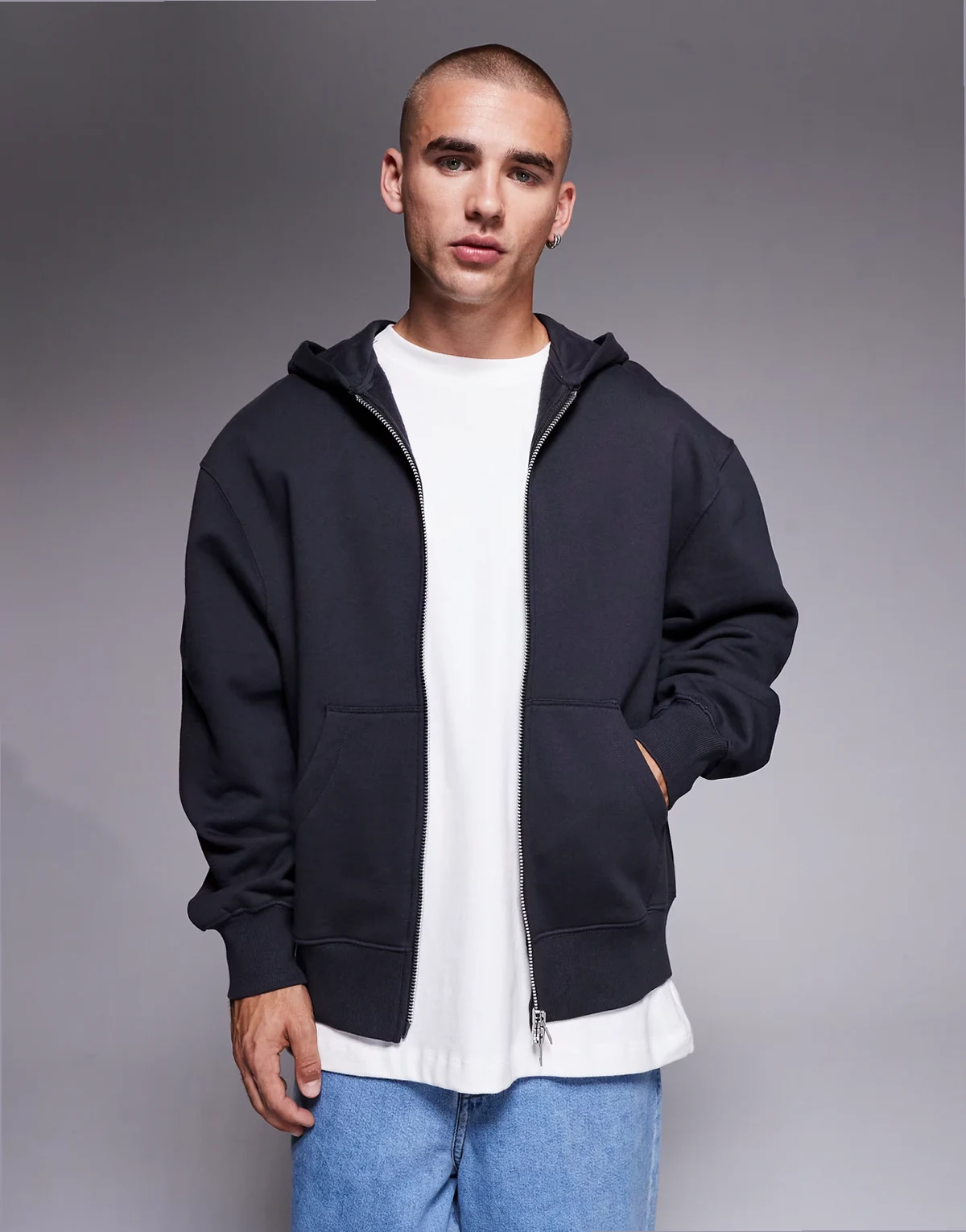 – Grafitowa gruba zapinana na zamek bluza z kapturem premium o kroju oversize 400 g/m²