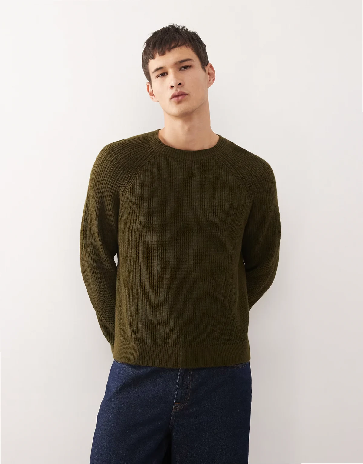 boxy knit sweater in khaki green
