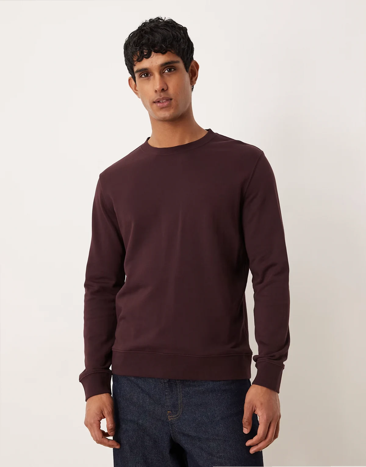 relaxed terry sweatshirt with crew neck in burgundy