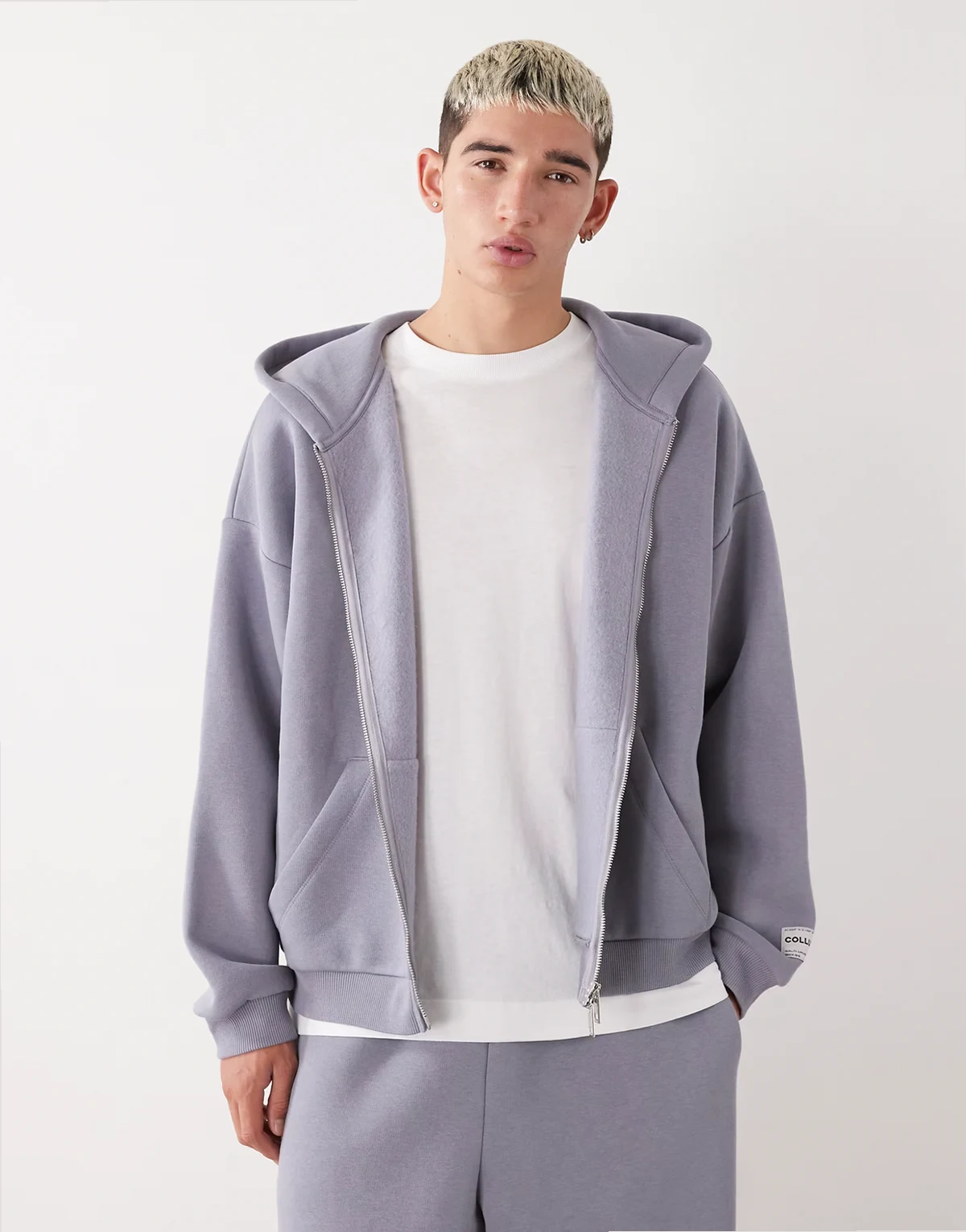 heavyweight zip up boxy hoodie in slate blue
