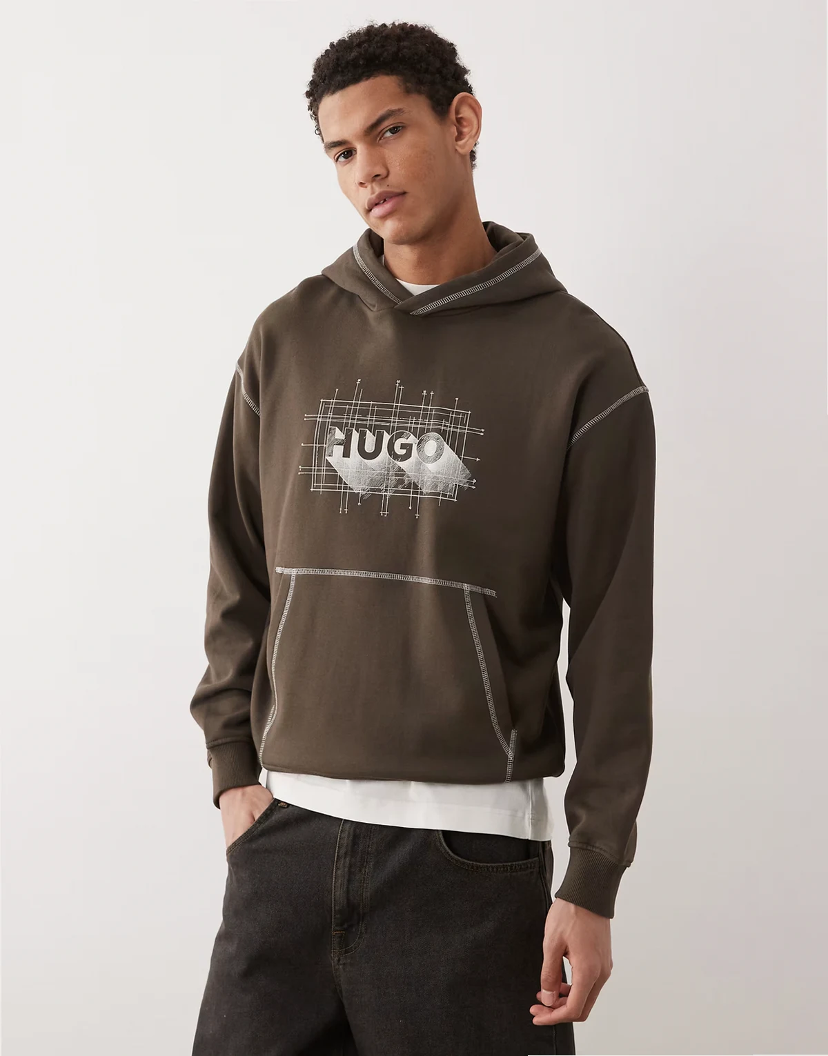 Nothalium graphic chest print logo hoodie in brown