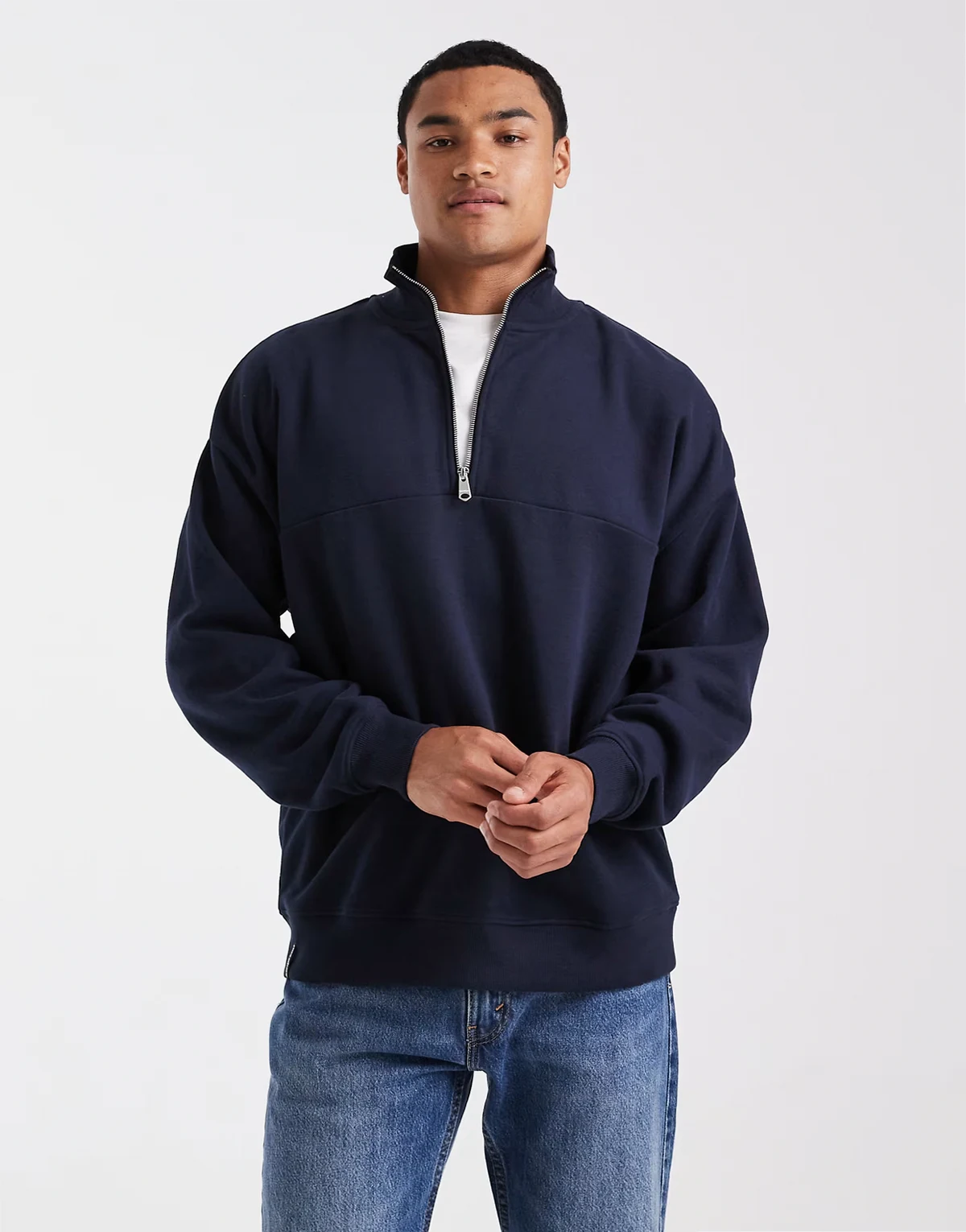 1/4 zip slouchy fleece sweatshirt in navy