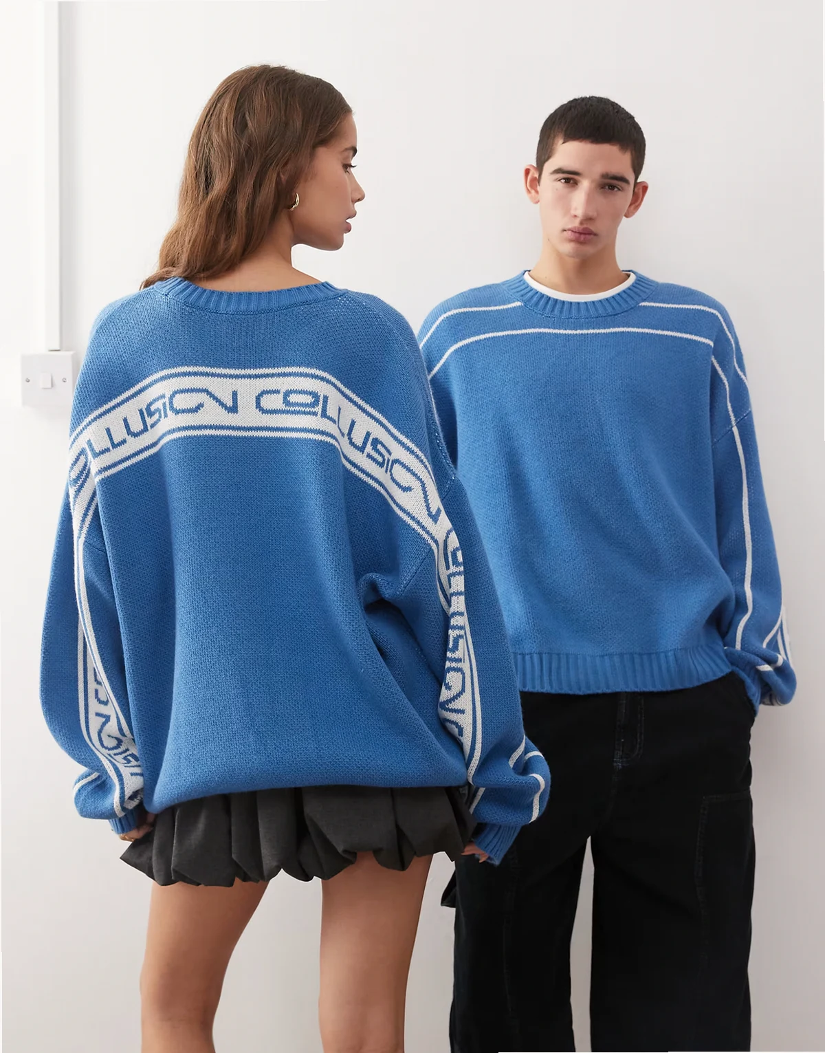 Unisex boxy fit knit sweater in blue