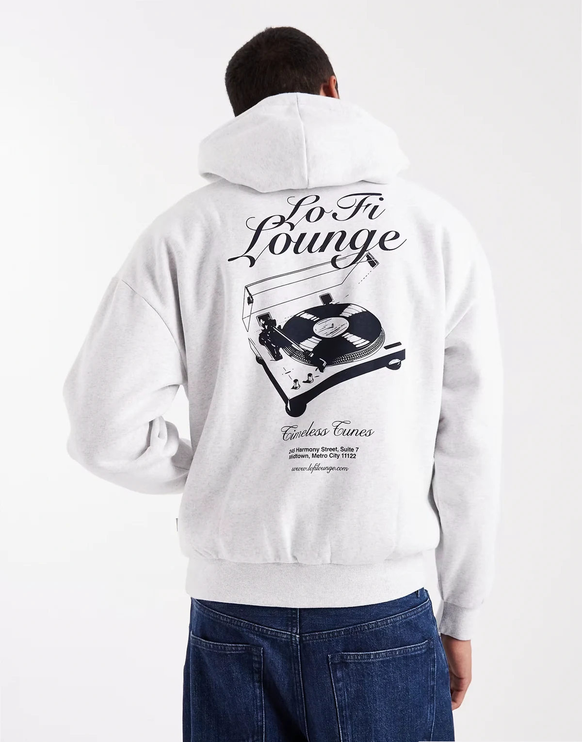 oversized fit hoodie with lofi back print in light gray