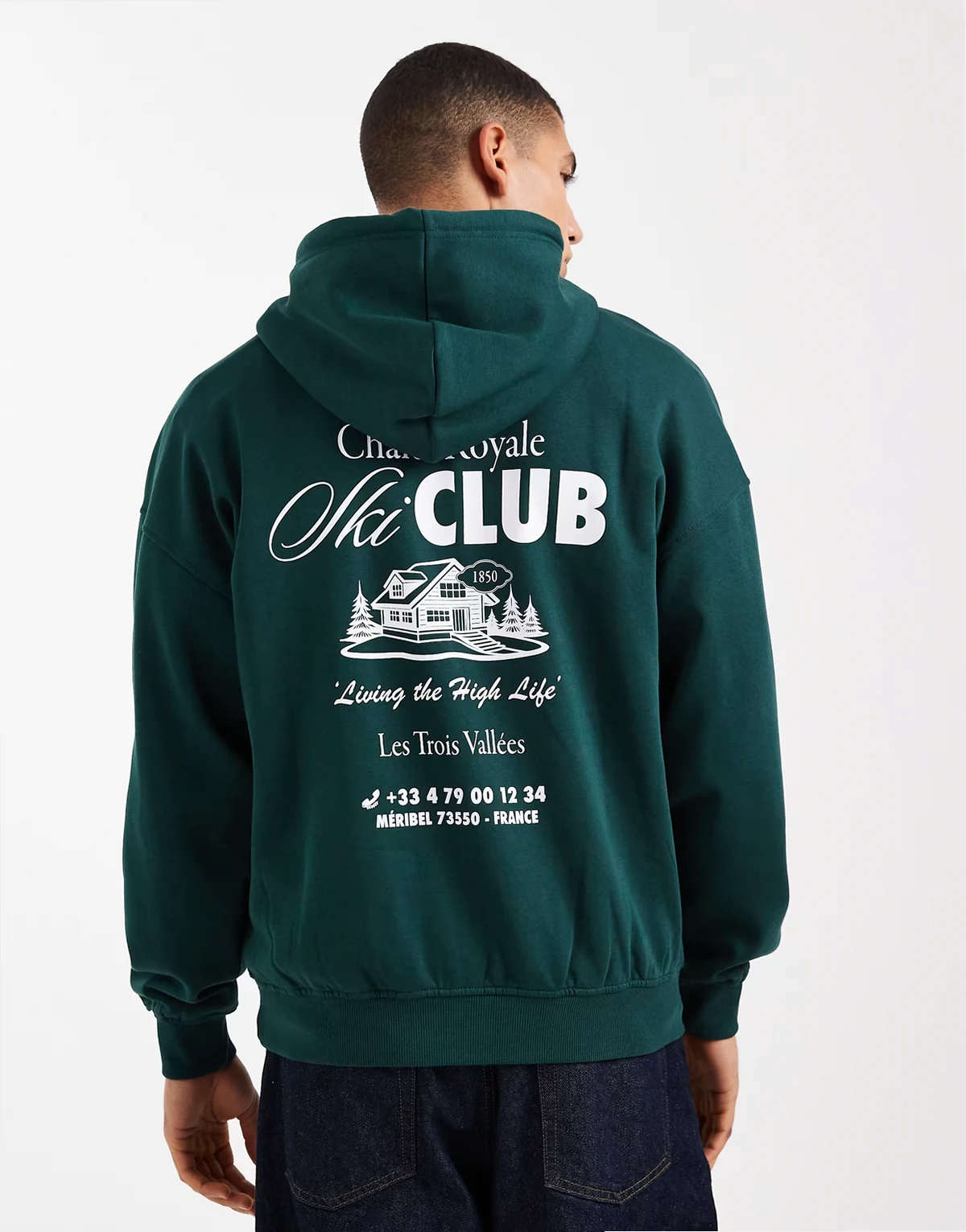 oversized fit hoodie with ski back print in dark green